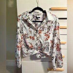 DREW Floral Print Button-Front Long Sleeve Blouse | Size M